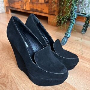 Steve Madden - Fuzzy Black Heel Wedges - Size 7.5